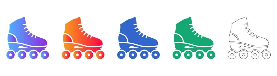 Dynamic Inline Roller Skate Icon Set Stock Illustration