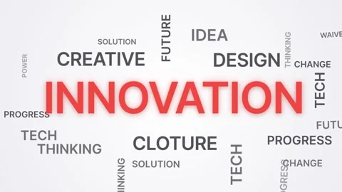 Dynamic Innovation Word Cloud Animation for Business and Technology Concepts Stock Footage 336619614