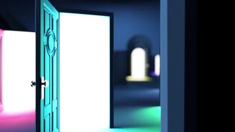 A dynamic interplay of shadow and light, as doors emerge from the darkness... Stock Footage 252128593