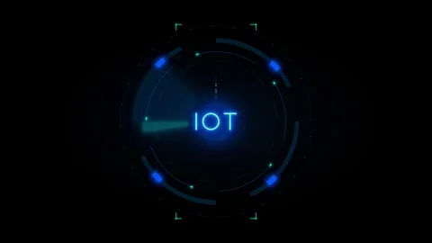 Dynamic IOT with animated HUD and bright blue neon light on a black technol.. 스톡 동영상 335826569