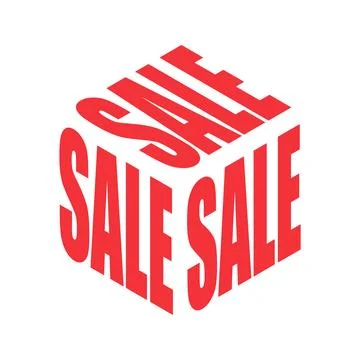 Dynamic isometric red sale cube vector icon. A bold 3D typographic design per Stock Illustration