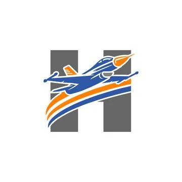 Dynamic Jet Logo with Letter H and Colorful Stripes Stock Illustration