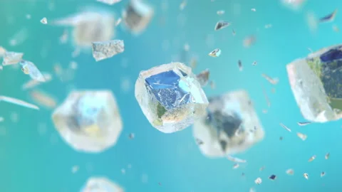 Dynamic jumping frosted ice cubes in 4K Slow motion Stock Footage 147505517