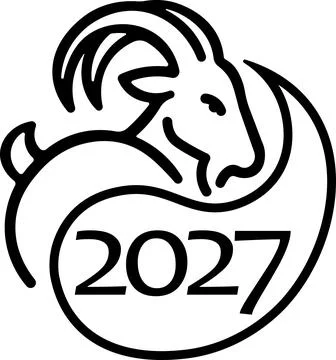 Dynamic jumping goat with 2027 circle logo Stock Illustration