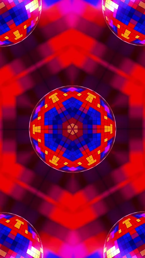 Dynamic Kaleidoscope Disco Ball with Light Show. Looped Animation Vertical. 3D Stock Footage 314301161