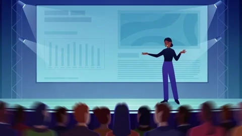 Dynamic Keynote Presentation: Professional Speaker on Stage Stock Footage 333328756