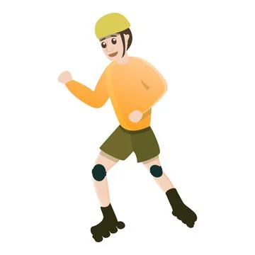 Dynamic kid move inline skates icon, cartoon style Stock Illustration