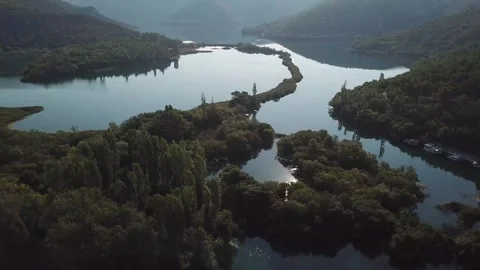 Dynamic Krka River: 4K Drone Adventure Clip Stock Footage 304170064