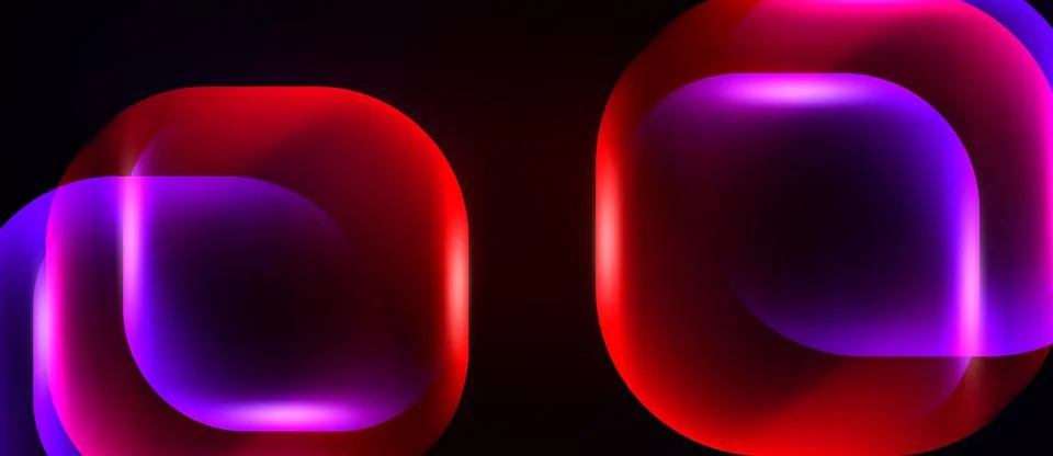 Dynamic layers create vibrant rounded squares. Pink, purple, red hues blend, Stock Illustration