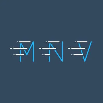 Dynamic letters M, N and V in motion, decorative type, rapid service Stock Illustration