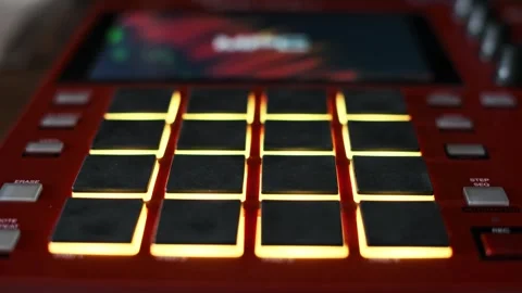 Dynamic Light Display on a Professional Beat Maker Sampler Stock Footage 311891789