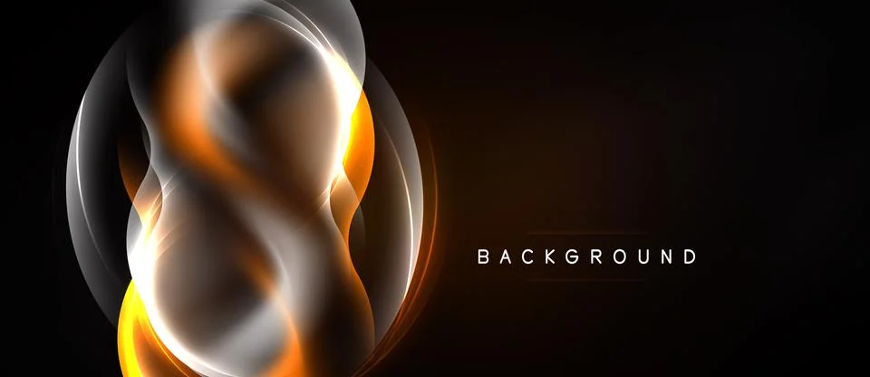 Dynamic light shapes create abstract flow. Warm colors contrast dark backgr.. Stock Illustration