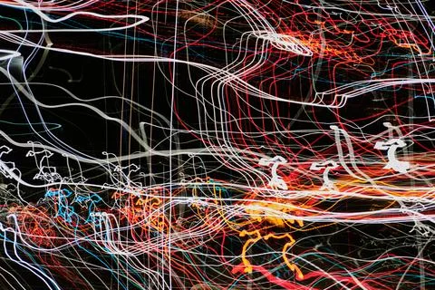 Dynamic Light Trails and Abstract Motion Against a Dark Background Stock Photos