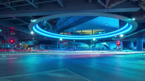 Dynamic Light Trails: Traffic at Siam Center, Bangkok Stock Footage 275449292