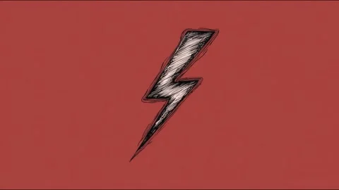 Dynamic lightning bolt animation on red background with grunge effect Stock Footage 314666491