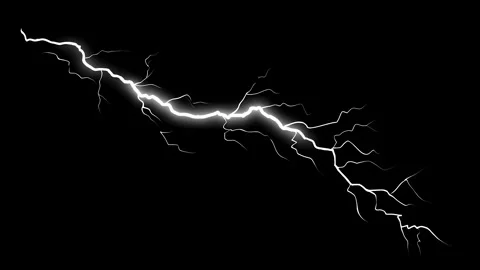 Dynamic lightning bolt on black background: electrifying energy and thunder.. Stock Footage 315127304