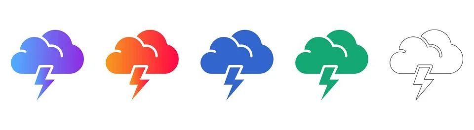 Dynamic Lightning Cloud Icons Power, Storms &amp; Electrical Graphic Pack Stock Illustration