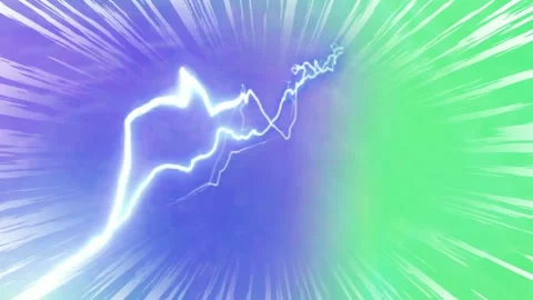Dynamic lightning strike animation against vibrant green radial speed lines Stock Footage 344647707