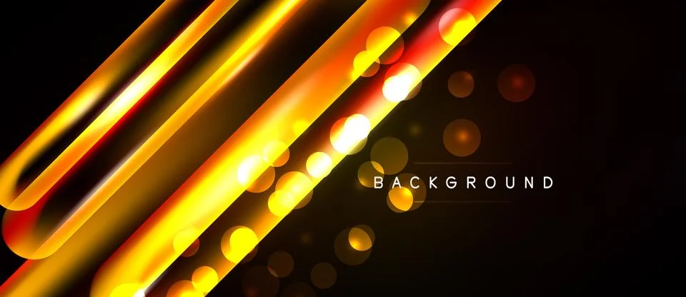 Dynamic lines, glowing orbs create modern abstract background. Warm colors Stock Illustration