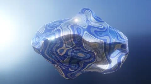 Dynamic liquid blue metal form, abstract shining surface, 3d shape object on a Stock Illustration