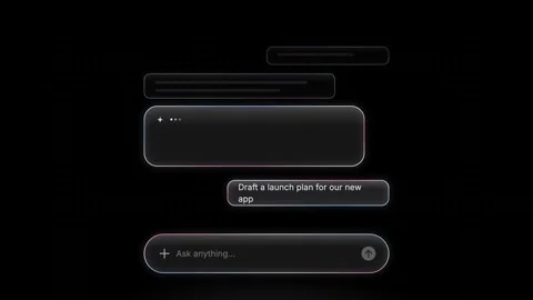 Dynamic liquid glass chat interface showcasing interactive conversation with mes Stock Footage 341306540