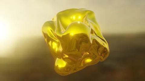 Dynamic liquid gold metal form, abstract shining surface, 3d shape object on a Stock Illustration