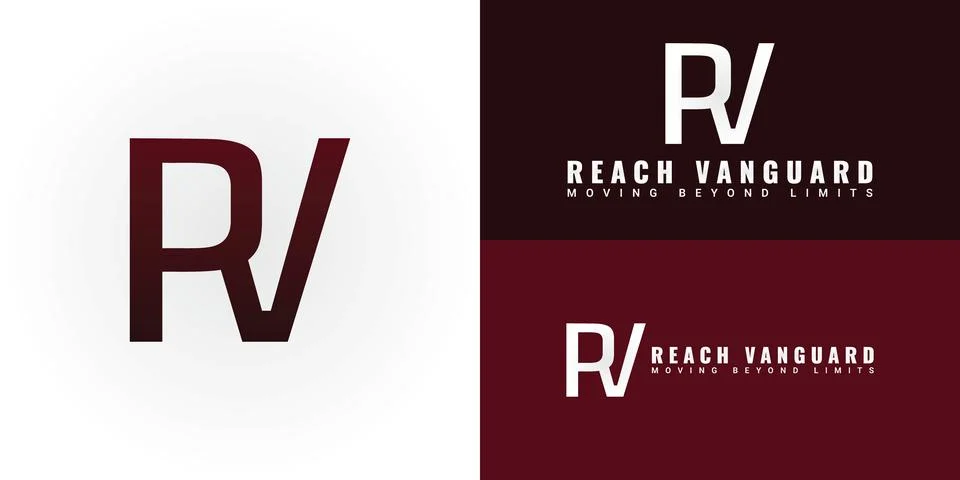 The dynamic logo design features the initials RV elegantly intertwined Stock Illustration