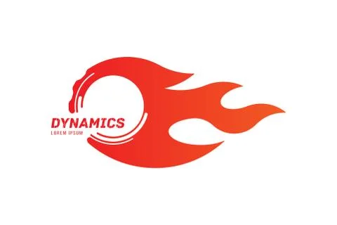 Dynamic logo with fire and wheel in motion. Flat vector illustration EPS 10 Stock Illustration