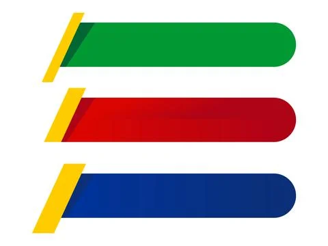 Dynamic Lower Third Banner Elements in Green, Red, and Blue with Yellow Acc.. Stock Illustration