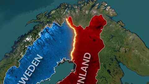 Dynamic map animation of Sweden and Finland with a vibrant border Stock Footage 334702193