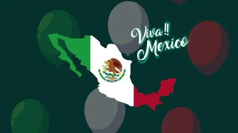 Dynamic map of Mexico in national colors with animated balloons and text Vi.. Stock-Footage 334158456