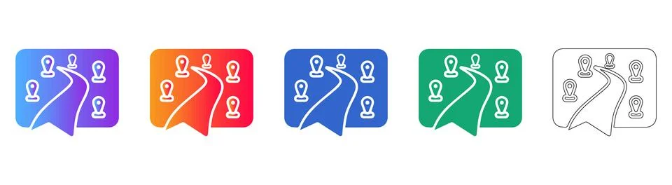Dynamic Map Route with Location Pins Icon Set イラスト素材