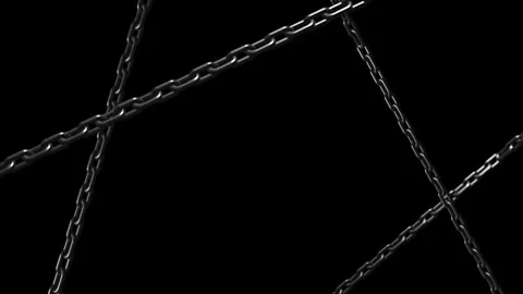 Dynamic Metal Chains Moving and Intersecting on a Dark Background Loop Video stock 335614172