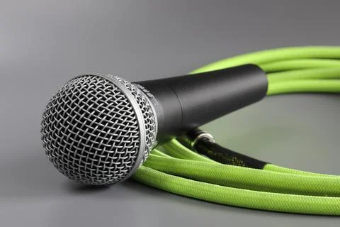 Dynamic Microphone With Green Cable  Stock Photos