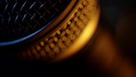 Dynamic microphone with some interesting lighting. Extra close up. Stock Footage 116219193