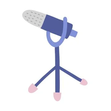 Dynamic microphone on stand, device for broadcasting and recording audio program Stock Illustration