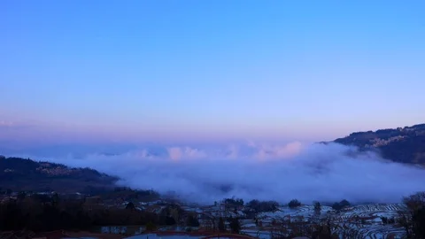 Dynamic mist above rice terrace landscape Stock Footage 87470126