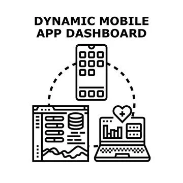 Dynamic mobile app dashboard connecting various devices Stock Illustration
