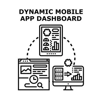 Dynamic mobile app dashboard statistics data analytics Stock Illustration