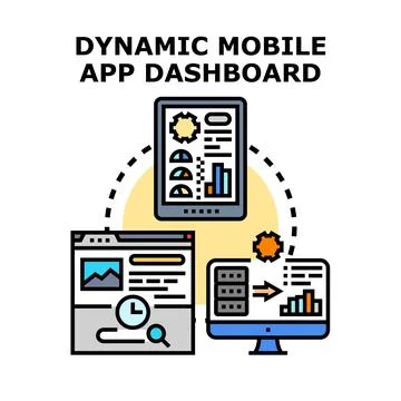 Dynamic mobile app dashboard statistics data analytics Ilustração Stock