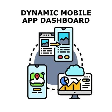 Dynamic mobile application dashboard vector illustrating data analytics 库存插图