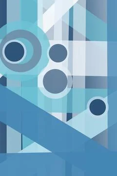A dynamic modern composition layers translucent blue rectangles, angled pla.. Illustrazione stock
