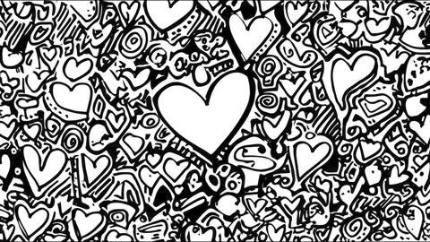 Dynamic monochrome heart pattern animation with intricate doodle designs Stock-Footage 314165512