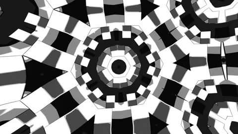 Dynamic Monochrome Kaleidoscope with Stylized 3D Geometric Shapes, Gray Midtones Stock Footage 340017921