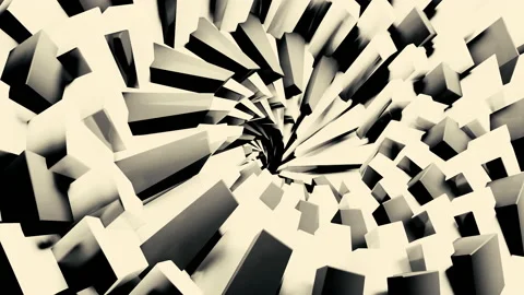 Dynamic monochrome pattern of 3D swirl of small 3d rectangles. Design. Tornado Stock Footage 221269033