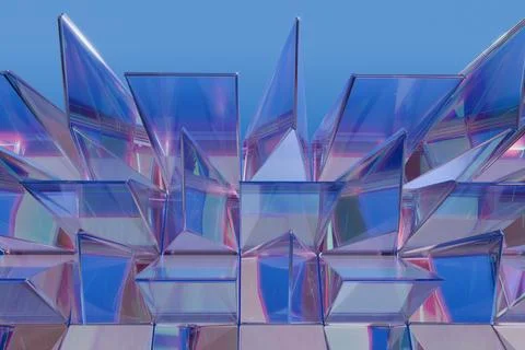 Dynamic mosaic of faceted, transparent structures in shades of blue and pur.. Stock Illustration