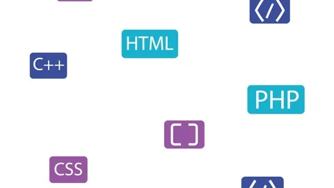 Dynamic motion background of coding symbols and programming language logos .. 動画素材 333720594