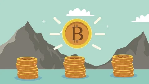Dynamic motion of bitcoin stacks and a prominent central cryptocurrency coi.. Stock Footage 333290161