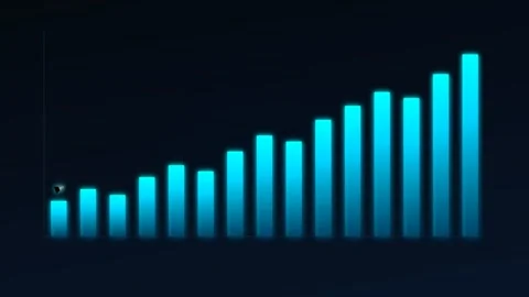 Dynamic Motion of Blue Bar Graphs Showing Growth Trends in Data Visualization 库存影片 342540687