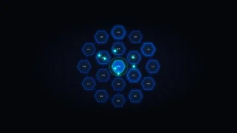 Dynamic Motion of Blue Hexagonal Light Patterns in a Digital Network Visual.. Vídeo Stock 342543496